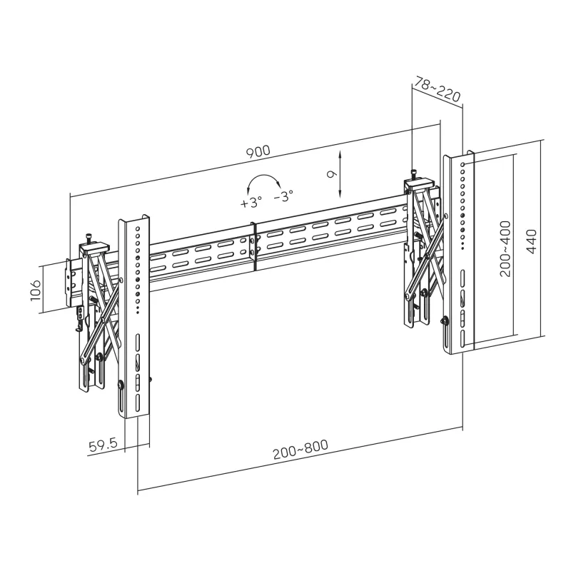Sieninis TV laikiklis SBOX LVW02-48T 37–70 col., 70 kg, VESA iki 800×400