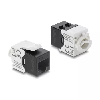 Keystone modulis RJ45 į LSA Cat.6 UTP su fiksavimo spaustuku ir be kabelio raiščio — DELOCK 90794, plokščias juodas/baltas, 16,1×30×19,4 mm