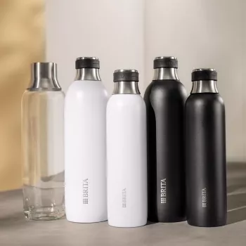 BRITA 118426 karbonizavimo butelis – 1 L stiklinis butelis su nerūdijančio plieno dangteliu, 287 mm aukštis, 2 vnt. pakuotė
