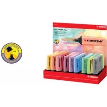 Stabilo BOSS ORIGINAL Pastel žymeklių rinkinys — 45 vnt., kaltinis antgalis, įvairių pastelinių spalvų
