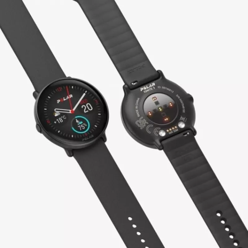 Polar Ignite 3 - Sportinis laikrodis su dirželiu - Silikoninis - Dirželio dydis: S/L - Ekranas 3,3 cm (1,28 inch) - 32 MB - Bluetooth - 35 g - Naktinė juoda (900106234)