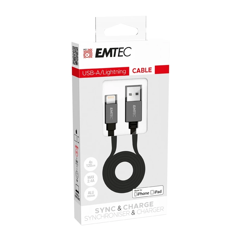 USB laidas Emtec T700A 1,2 m juodas