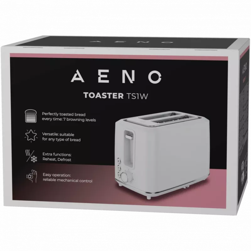 Elektrinis skrudintuvas AENO, baltas, 220-240V, 50-60Hz, 920-1080W, 2 lizdai, 3 režimai, 7 skrudinimo lygiai