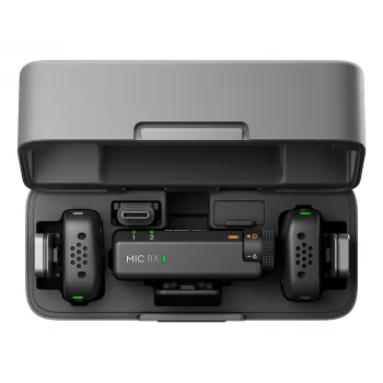 Belaidis mikrofonų rinkinys DJI Mic Mini (2 TX + 1 RX + Įkrovimo dėklas) – Tamsiai pilka