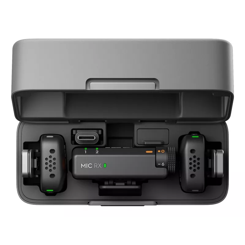 Belaidis mikrofonų rinkinys DJI Mic Mini (2 TX + 1 RX + Įkrovimo dėklas) – Tamsiai pilka