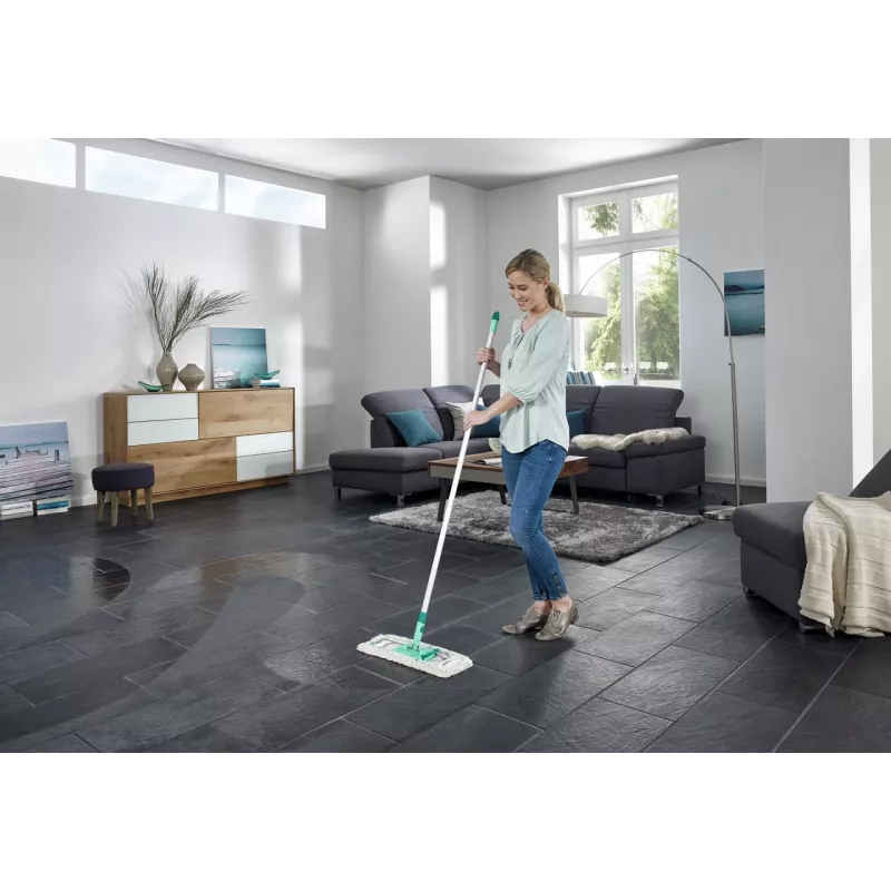 Leifheit Profi XL cotton plus plokščias šluotražis – 420 mm plotis, 360° sukama galvutė, medvilnė/pluoštas, aliumininis kotas