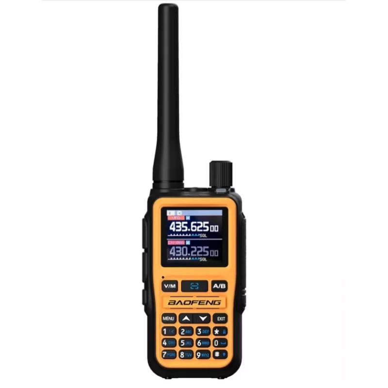 Nešiojama racija Baofeng UV-5R Mini su USB-C įkrovimu, Bluetooth, VHF/UHF, 5 W, 1600 mAh, oranžinė