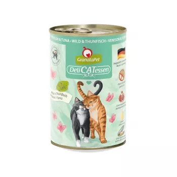 Šlapias kačių ėdalas Fox4Pets Granatapet DeliCATessen Venison & Tuna 400 g, pilnavertis suaugusių kačių pašaras, 78% drėgmės