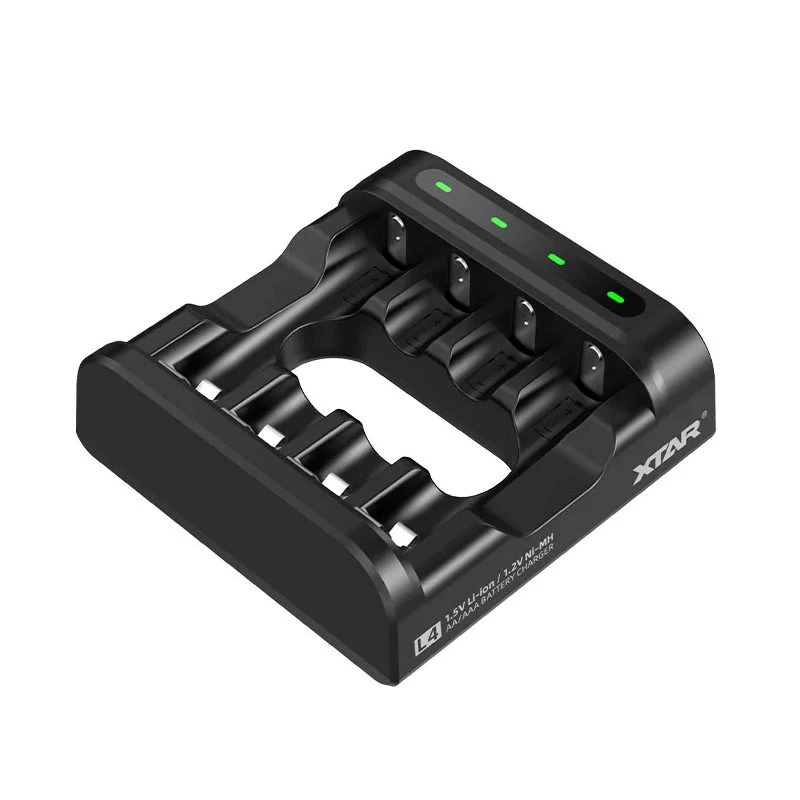 Baterijų įkroviklis XTAR 4 lizdai AA/AAA (Li-ion, NiMH) USB-C, LED indikatoriai, juodas