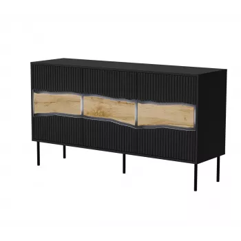Komoda Cama Meble INSERTO 3D 143,5×40×80 cm juoda su LED, medžio drožlių plokštė, 16 mm rėmas
