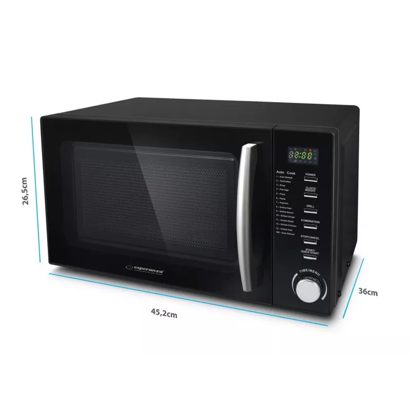 Kombinuota mikrobangų krosnelė ESPERANZA COCINERO 1200 W, 20 L, grilis 900 W, LED ekranas, ant stalviršio, juoda