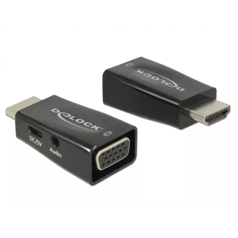 Adapteris DeLOCK 65901 HDMI A (vyriškas) į VGA (moteriška) ir 3,5 mm garso (moteriška) juodas