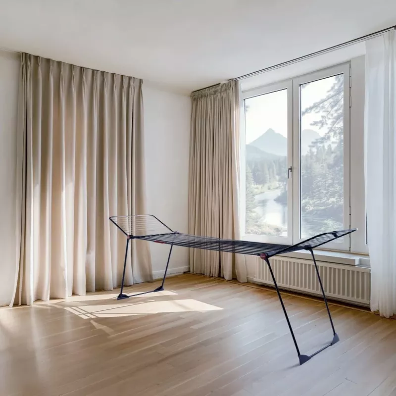 Džiovinimo stovas VILEDA Infinity Flex Ultimate Telescopic — juodas, dengtas aliuminis, 30 m džiovinimo erdvė, sulankstomas, su ratukais