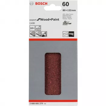 Šlifavimo lapas Bosch C430 Expert Wood and Paint, stambus grūdėtumas P60, 80x133 mm