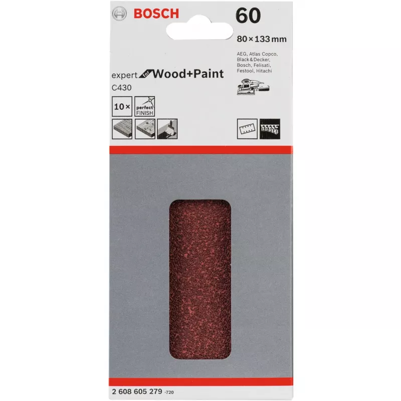 Šlifavimo lapas Bosch C430 Expert Wood and Paint, stambus grūdėtumas P60, 80x133 mm