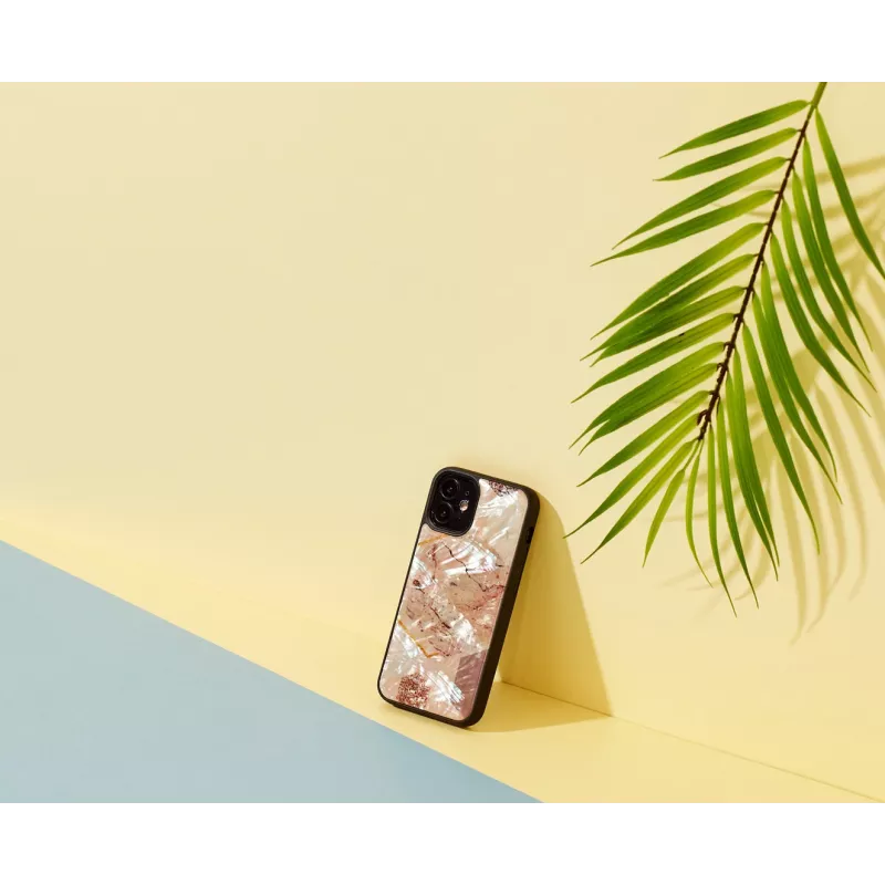 Apsauginis dėklas iKins Apple iPhone 12 mini — rožinio marmuro raštas, plonas