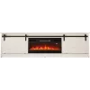 Spintelė televizoriui su elektriniu židiniu Cama Meble GRANERO modelis RTV GRANERO + KOM B/B, 200x56,7x35 cm, balta/blizganti balta, 2 durys, 2 lentynos, MDF/mdrožlė