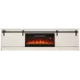 Spintelė televizoriui su elektriniu židiniu Cama Meble GRANERO modelis RTV GRANERO + KOM B/B, 200x56,7x35 cm, balta/blizganti balta, 2 durys, 2 lentynos, MDF/mdrožlė