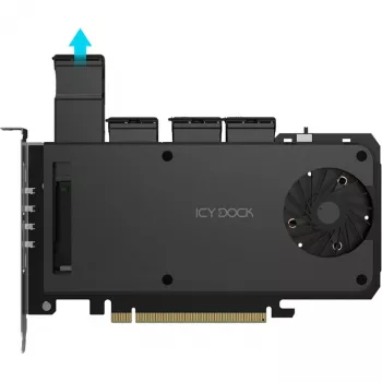 Icy Dock MB204MP-1B mobilaus stovo adapterio kortelė – 4 × M.2 NVMe SSD karštai keičiamas mobilus stovas