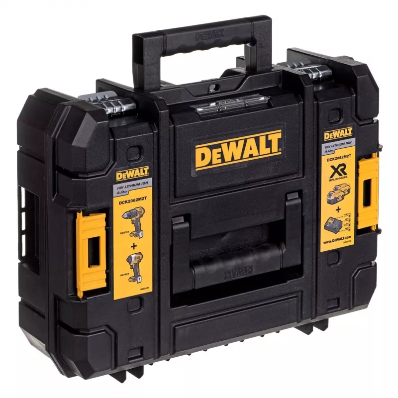 Belaidžių elektrinių įrankių rinkinys DeWalt DCK2062M2T — 18V, gręžtuvas DCD709 + smūginis suktuvas DCF809 1/4 colio, 2×4,0Ah akumuliatoriai, dėklas TSTAK II