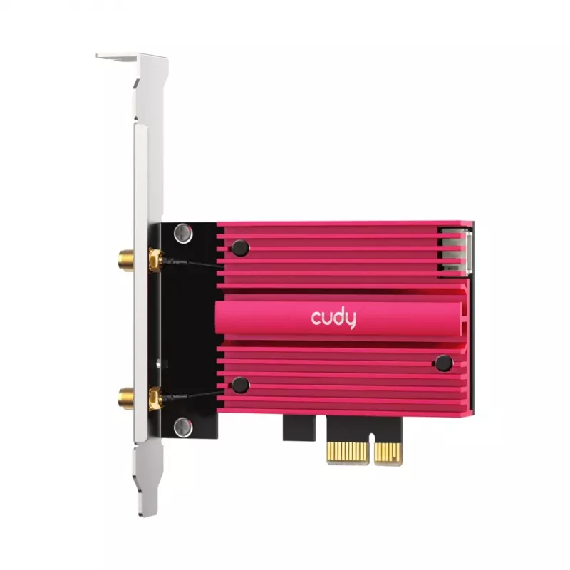 Vidinė WLAN Bluetooth tinklo plokštė Cudy WE9300S PCIe, Wi‑Fi 7 (802.11be) trijuostė 2.4/5/6 GHz, 5765 Mbit/s, Bluetooth 5.4, išorinė 2x2 antena