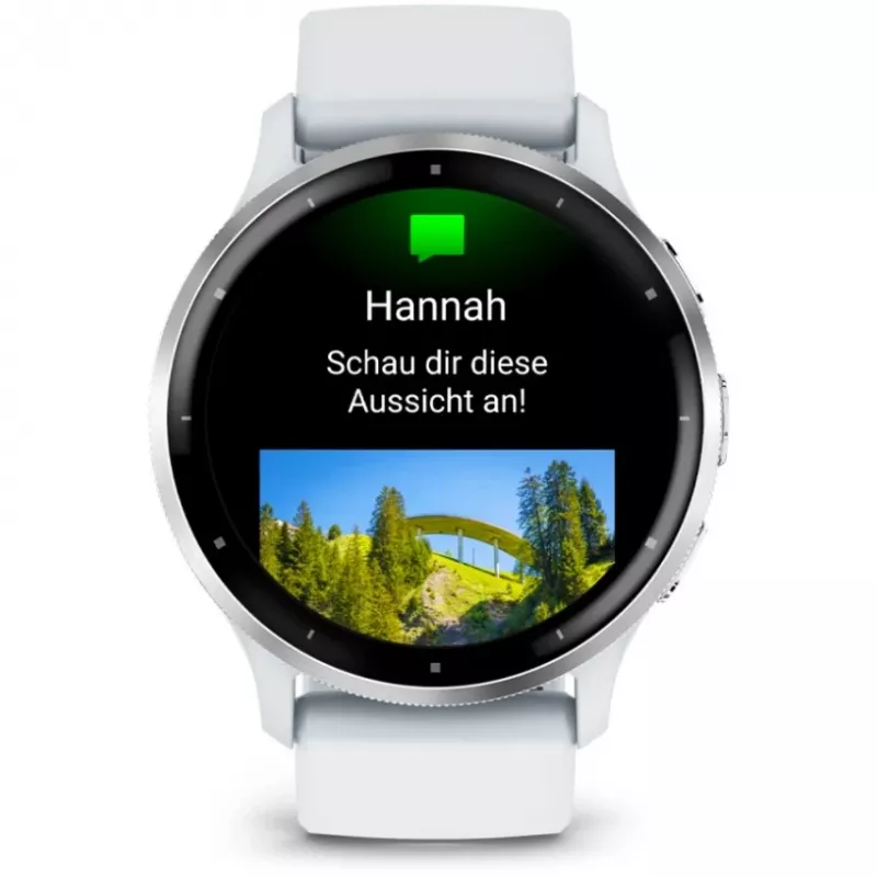 Išmanusis laikrodis GARMIN Venu 3 — 1,4 colių AMOLED, 45 mm korpusas, GPS, Wi‑Fi, 8 GB, sidabrinis/baltas, silikoninis dirželis