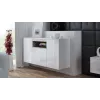 Sideboard Cama Meble VIVA 150 balta/balta blizgi ir sonoma ąžuolas, 3 durys, 5 lentynos, 1500×450×800 mm