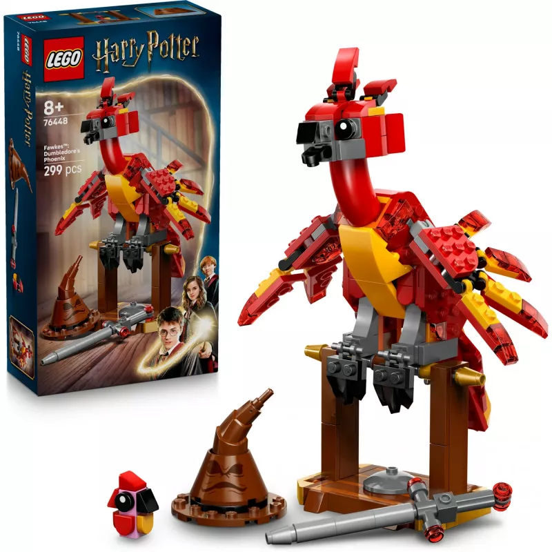LEGO statomas Feniksas Fawkes – Dumbldoro Feniksas modelis 76448, 299 dalių, 160 mm aukštis, nuo 8 metų