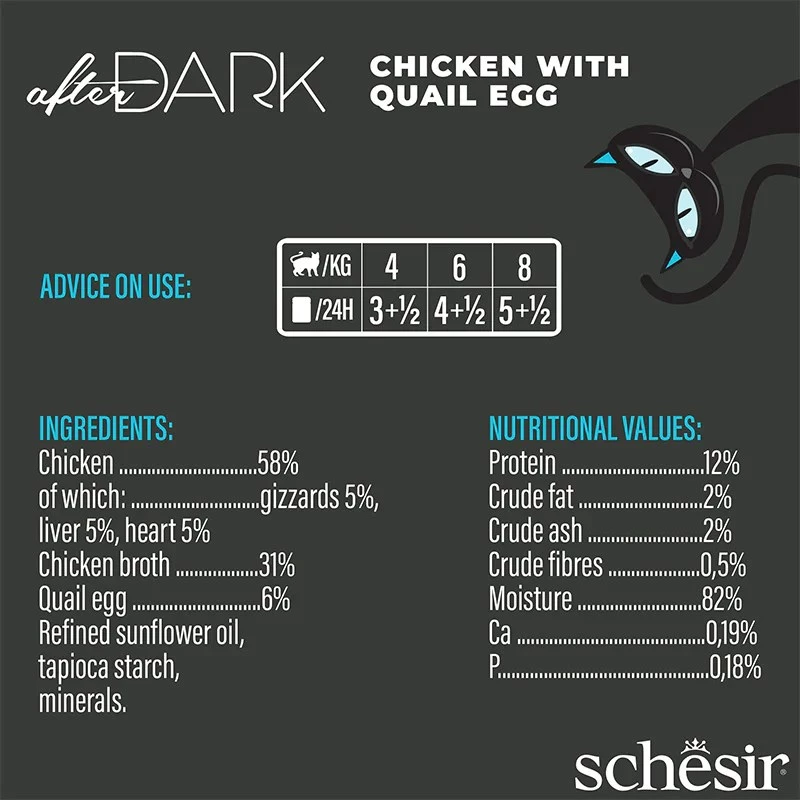 Šlapias kačių maistas Agras Pet Foods Schesir after Dark Complete Brühe 80 g – vištiena, be glitimo, suaugusioms katėms