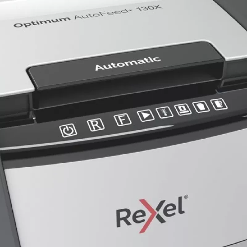 Rexel Optimum AutoFeed+ 130X popieriaus smulkintuvas, kryžminis pjovimas, 55 dB, 22 cm, juoda, sidabrinė
