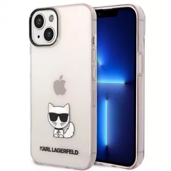 Karl Lagerfeld KLHCP14MCTRI Kietasis dėklas iPhone 14 Plus / 15 Plus 6,7 inch rožinis / permatomas rožinis su Choupette siluetu