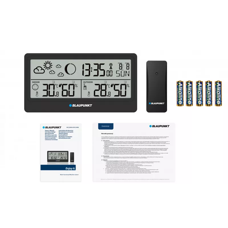 Oro stotelė BLAUPUNKT WS20BK – vidaus/lauko temperatūros ir drėgmės rodymas, juoda, 1 jutiklis, LCD, maitinama baterijomis