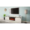Spintelė televizoriui su elektriniu židiniu Cama Meble GRANERO modelis RTV GRANERO + KOM B/B, 200x56,7x35 cm, balta/blizganti balta, 2 durys, 2 lentynos, MDF/mdrožlė