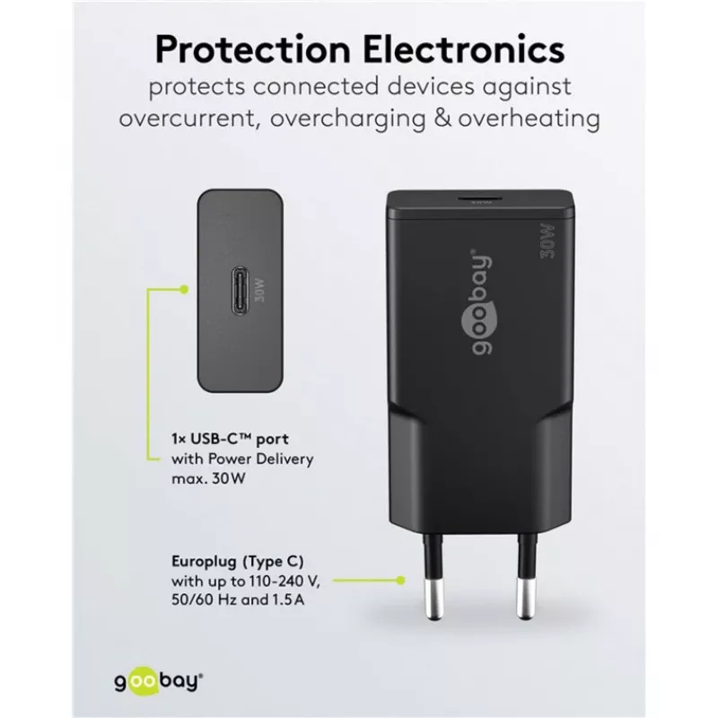 Goobay USB-C™ PD GaN greitasis įkroviklis Slim (30 W) juodas