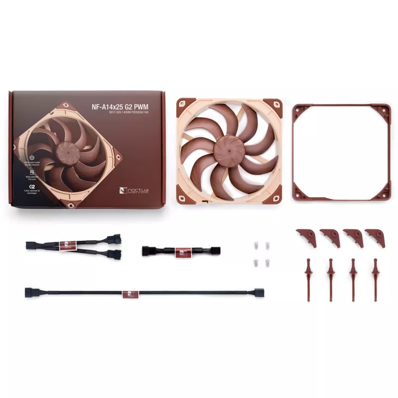 Ventiliatorius Noctua NF-A14x25 G2 PWM 140 mm 1500 RPM SSO2 guolis 4 kontaktų PWM Smėlio spalvos