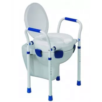 Tualeto sėdynės dangtis Aston Clipper VII 500431 — reguliuojama medicininė tualeto sėdynė, polipropilenas, aliuminio/plieno rėmas, vidinis skersmuo 25×21 cm
