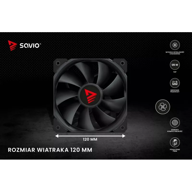 Aušintuvas SAVIO SAVGCOFROSTX2 120 mm juodas, 2 šilumos vamzdeliai, 800–1800 RPM, 4 kontaktų