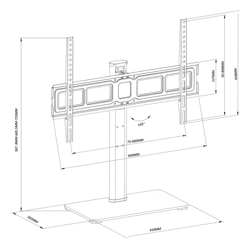 Televizoriaus stovas MACLEAN MC-386, 32 inch–75 inch, iki 40 kg, VESA 600x400 mm, sukamas, ant grindų