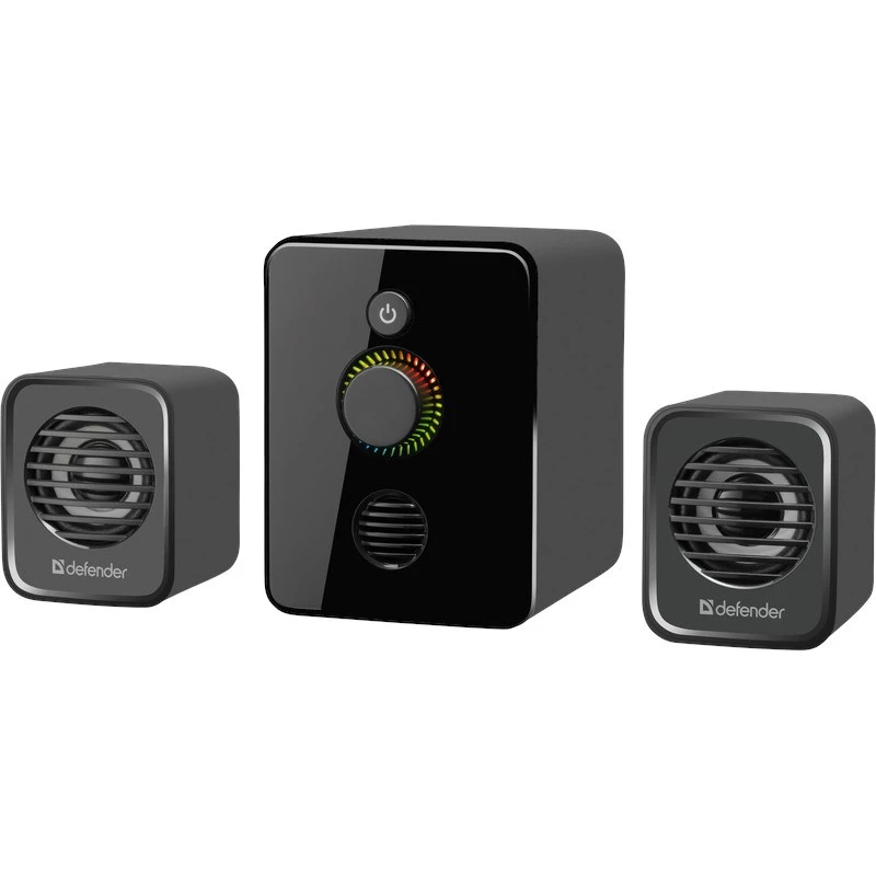 Defender V12 65212 2.1 garsiakalbių komplektas kompiuteriui, 11 W, 5 W žemųjų dažnių garsiakalbis, maitinimas per USB, LED apšvietimas, juodas, 115 x 130 x 223 mm