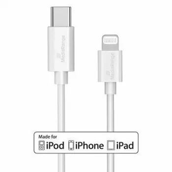 USB kabelis MediaRange MRCS215 1m USB-C / Lightning balta