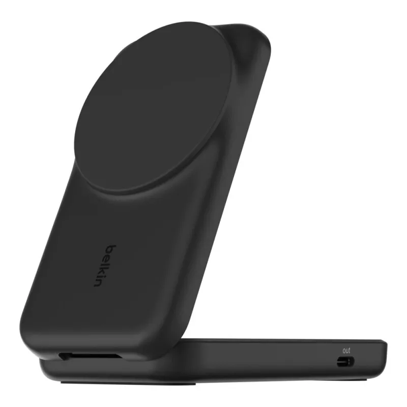 Belkin UltraCharge 25 W Qi2 2 viename lankstoma belaidžio įkrovimo stotis, juoda (WIZ038KQBK)
