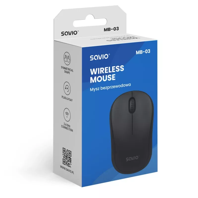 Belaidė pelė SAVIO MB-03, Bluetooth sąsaja, 1000 DPI, baterija AA, 99×60×39 mm, 51 g, imtuvas komplekte
