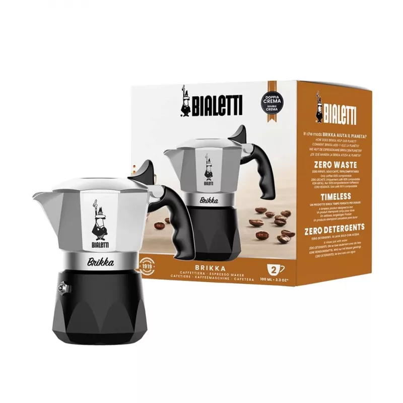 Bialetti Brikka Moka puodas 0.1 L Juodas, Nerūdijantis plienas
