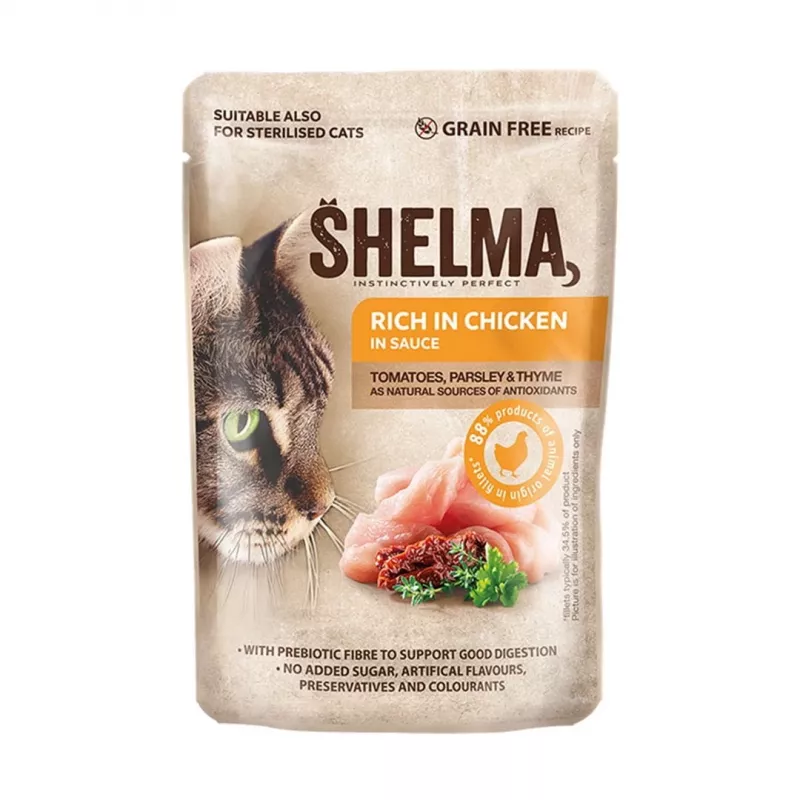 SHELMA su kalakutiena, antiena, vištiena ir jautiena padaže – šlapias ėdalas katėms – 12x85g