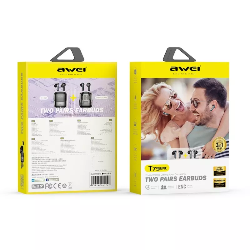 Ausinės Bluetooth 5.3 TWS T79 ENC dvigubos