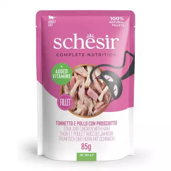 SCHESIR želė tunas ir vištiena su kumpiu - šlapias kačių maistas - 85 g