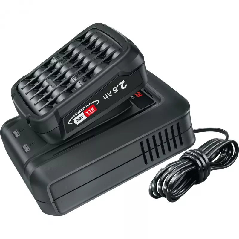 BOSCH Akumuliatoriaus starterio rinkinys 18V 1x 2,5Ah + greitasis įkroviklis AL 18V-44 (juodas, ličio jonų baterija 2,5Ah, POWER FOR ALL ALLIANCE)