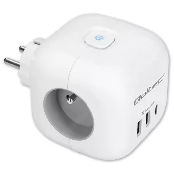 QOLTEC 52548 ilgintuvas su 3×AC lizdais ir USB prievadu