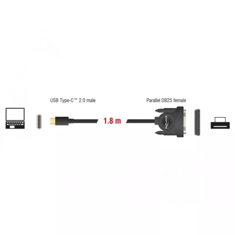 Lygiagretusis kabelis DeLOCK 62980 USB Type-C™ – DB25 1,8 m juodas
