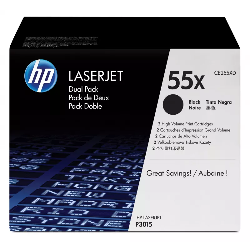 HP 55X 2 rinkinys didelės išeigos juodi originalūs LaserJet tonerių kasetės